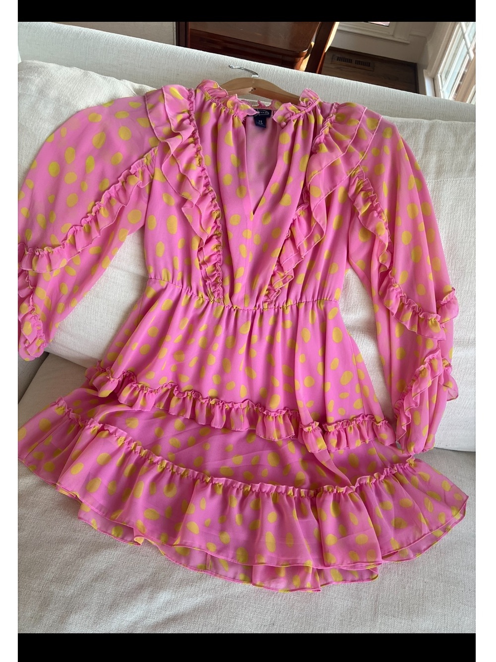 Pink Scoop dress with yellow polka dots. PRECIOUS XS 0-2